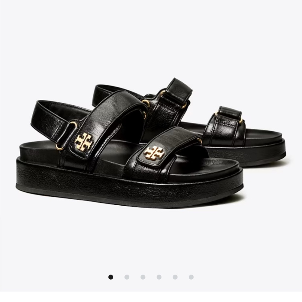 Tory Burch Black Platform Sandals with Gold Accents